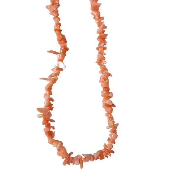 Vintage Natural Coral Bead Necklace Pink Orange Irregular Shape Handmade - Picture 2 of 4